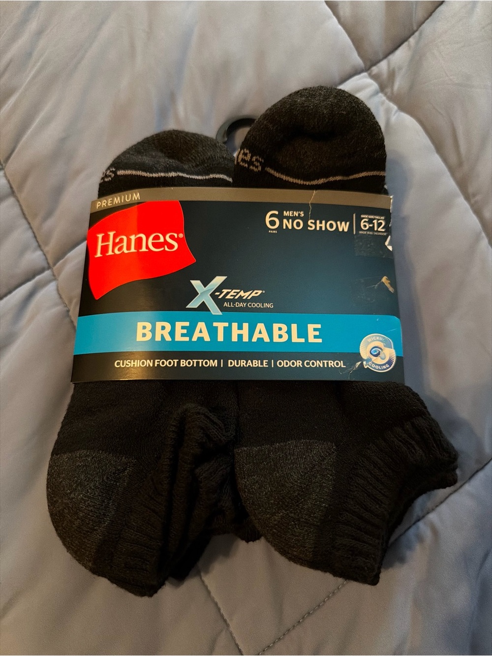 Hanes Breathable X-Temp Men's No-Show Socks - Black (6 Pack)